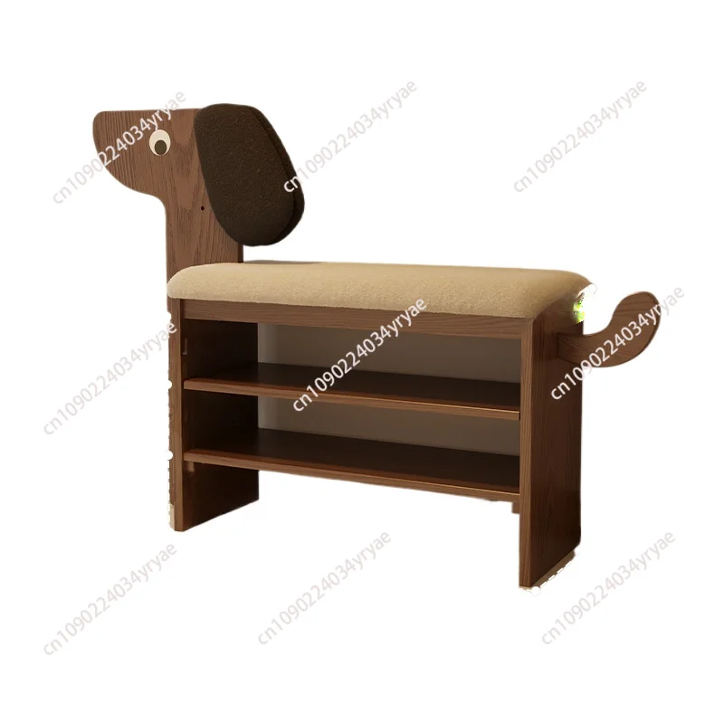 Solid wood puppy  change stool door household cute creative shoe rack wearing   entry shoe cabinet sitting stool integration