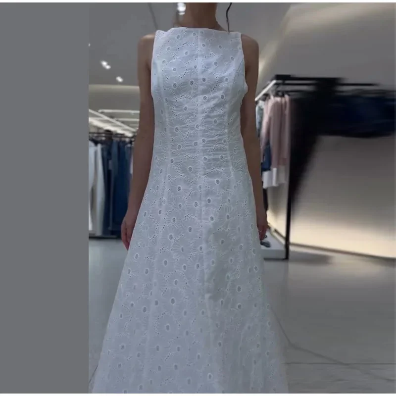 Spitzenkleid mit Rückenausschnitt und Taillenbund, langes, sexy Damenkleid mit O-Ausschnitt, ärmellos, Schnürung, figurbetont, charmantes Alltagskleid, Vestido – Detail 13