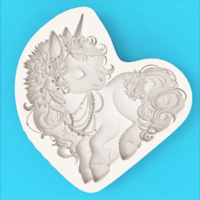 Luxurious Decorative Unicorn Art Mold, Pearl Garland Embellishment Design, Dreamy Dessert Fondant Chocolate Making Silicone Mold - view 4