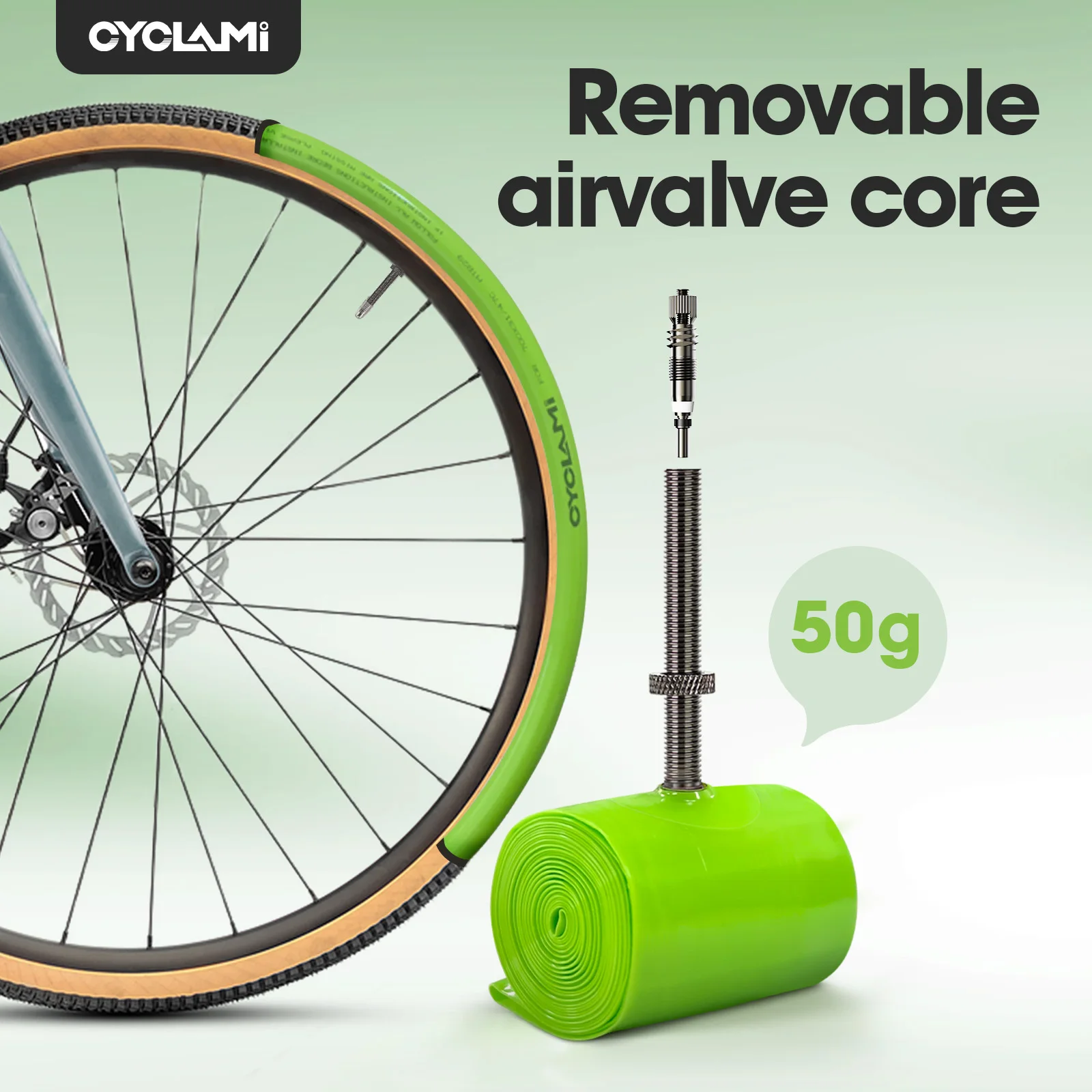 Image of CYCLAMI Verbesserte Metallventil-Schlauchreifen für Rennräder und Mountainbikes, 29 Zoll, TPU, 700x32-47C, FV 60mm, mit herausnehmbarem Ventilkern
