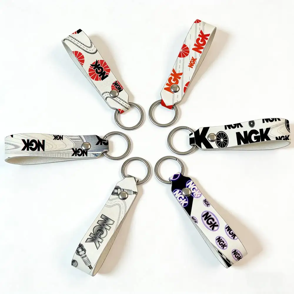Fashion For NGK PU Leather Motorcycle Keychain Universal Motorbike Key Ring Holder For Riders Men Gift