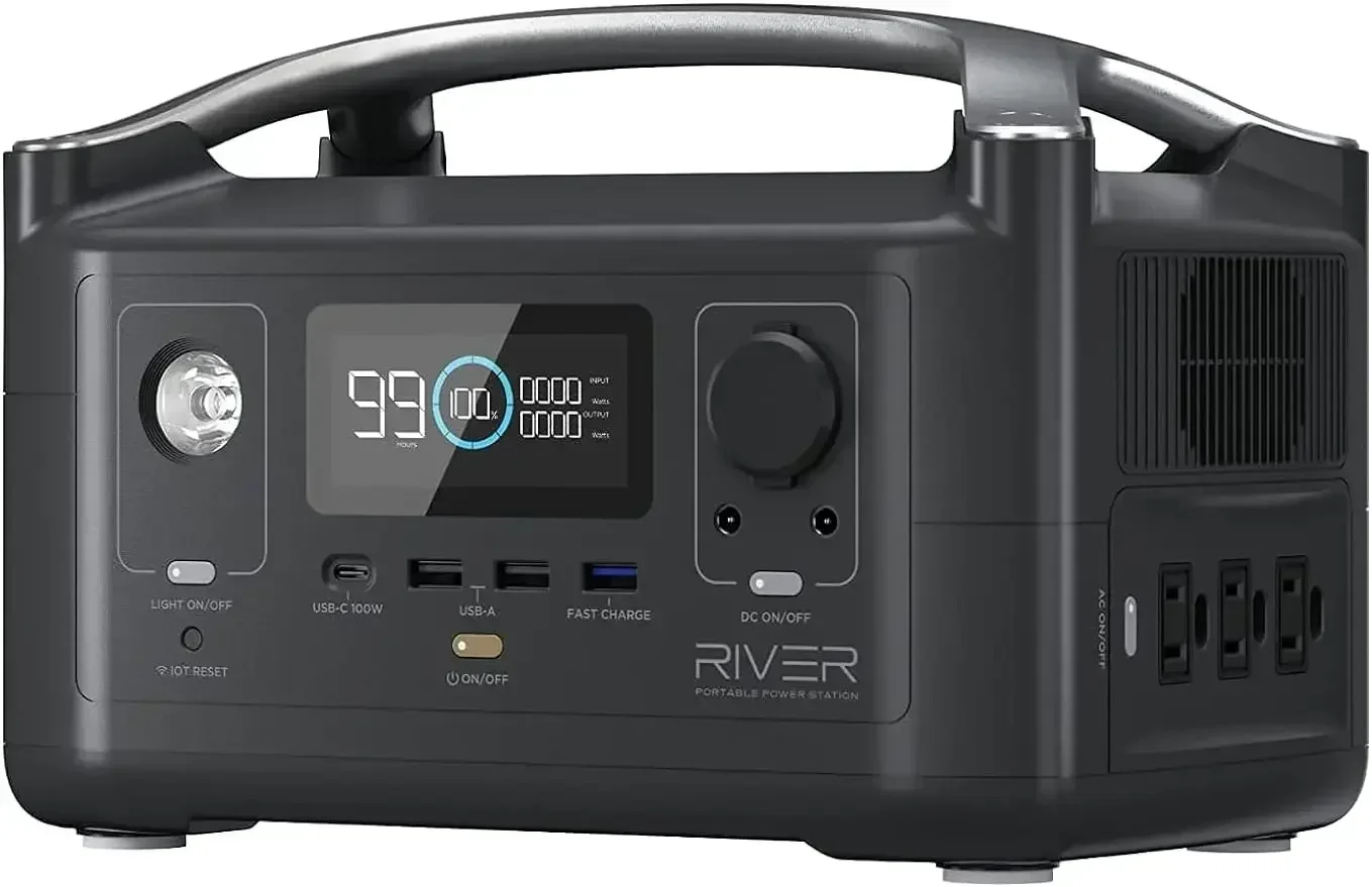 ECOFLOW RIVER Portable Power Station, AC Outlets and LED Flashlight, 288Wh, 3x600W(Peak 1200W), Fast Charging