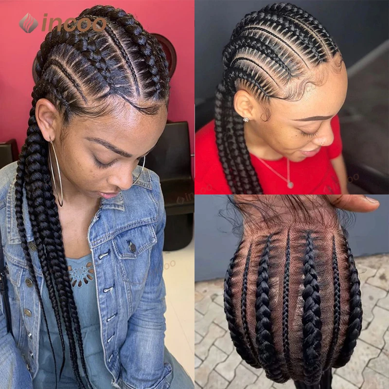 36" Cornrow Braids Lace Wigs Synthetic Jumbo Braided Wigs For Black Women Full Lace Wig Braid African Knotless Box Braiding Hair