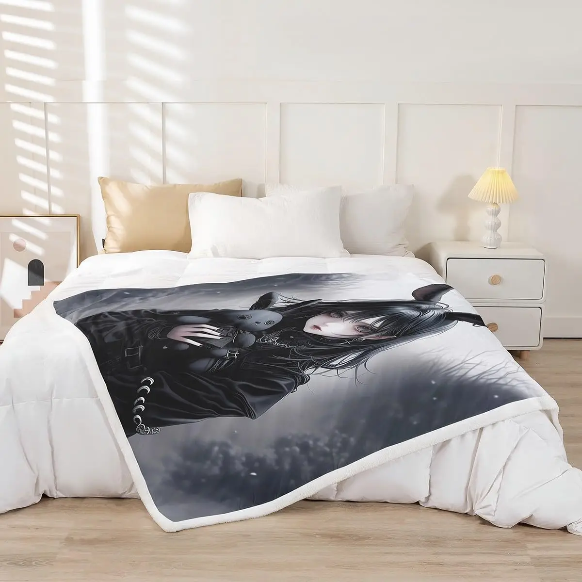 Gothic bunny girl anime wall tapestry dark fantasy art bedroom decor black rabbit gothic anime print poster gothic aesthetic