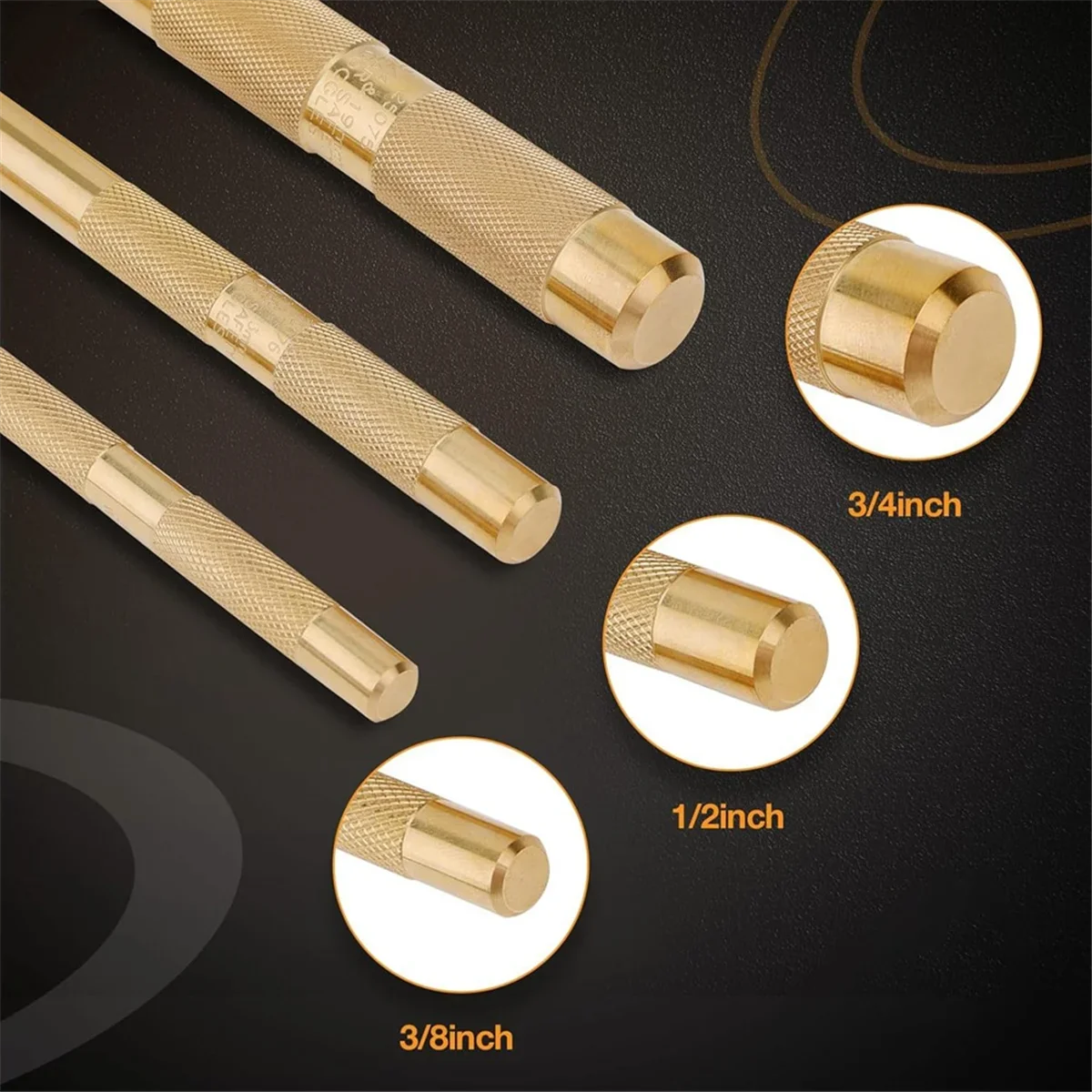 AT16 Brass Drift Punch Set, 25075 25076 25077 Brass Punches 3-Piece with 3/4 Inch, 1/2 Inch, 3/8