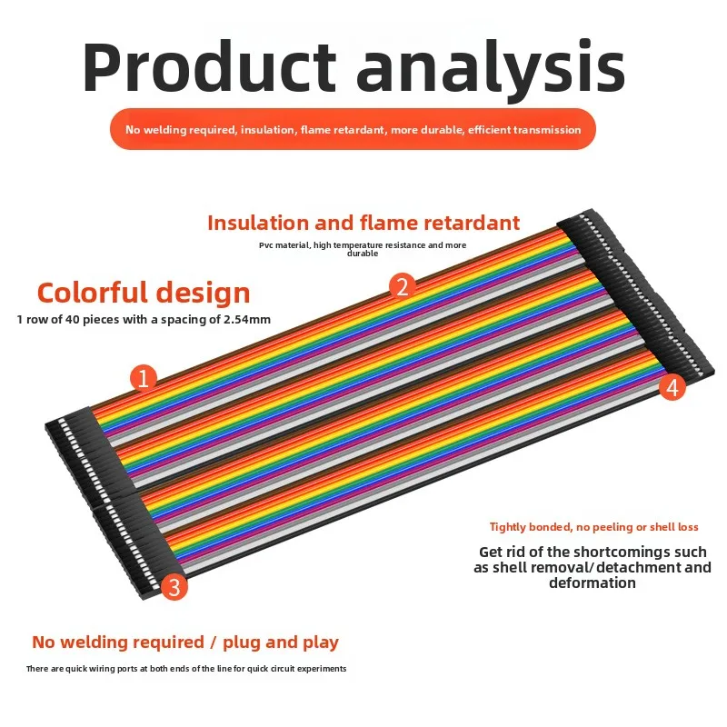 1PCS, 40P color ribbon cable male to male to female color ribbon cable 10 20 30CM