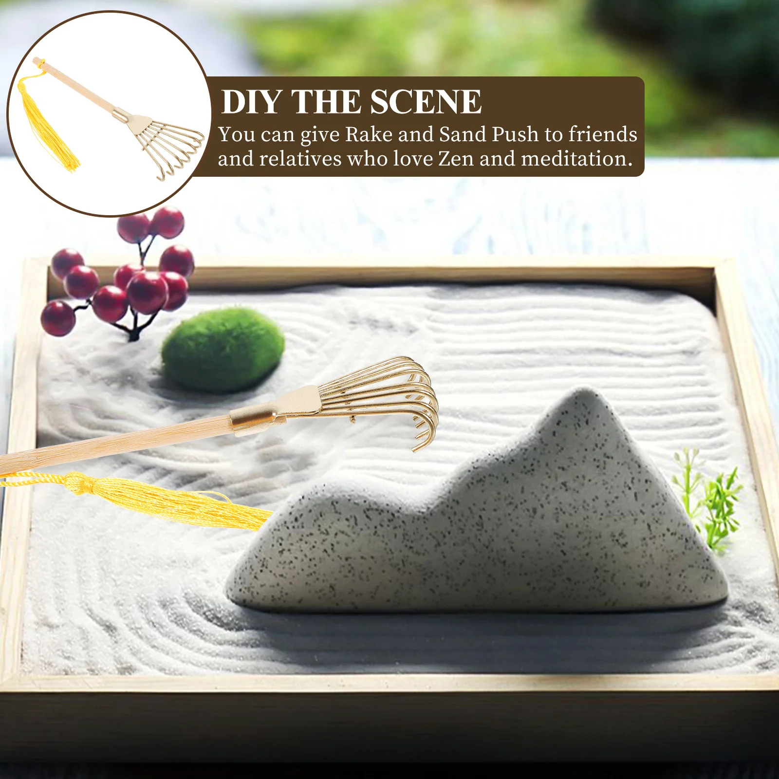 Rakes en miniatura, adornos artesanales, rastrillo de jardín Zen de bambú de Metal liso para mesa de arena, incienso, cenizas, decoración Interior del hogar, 5 uds.