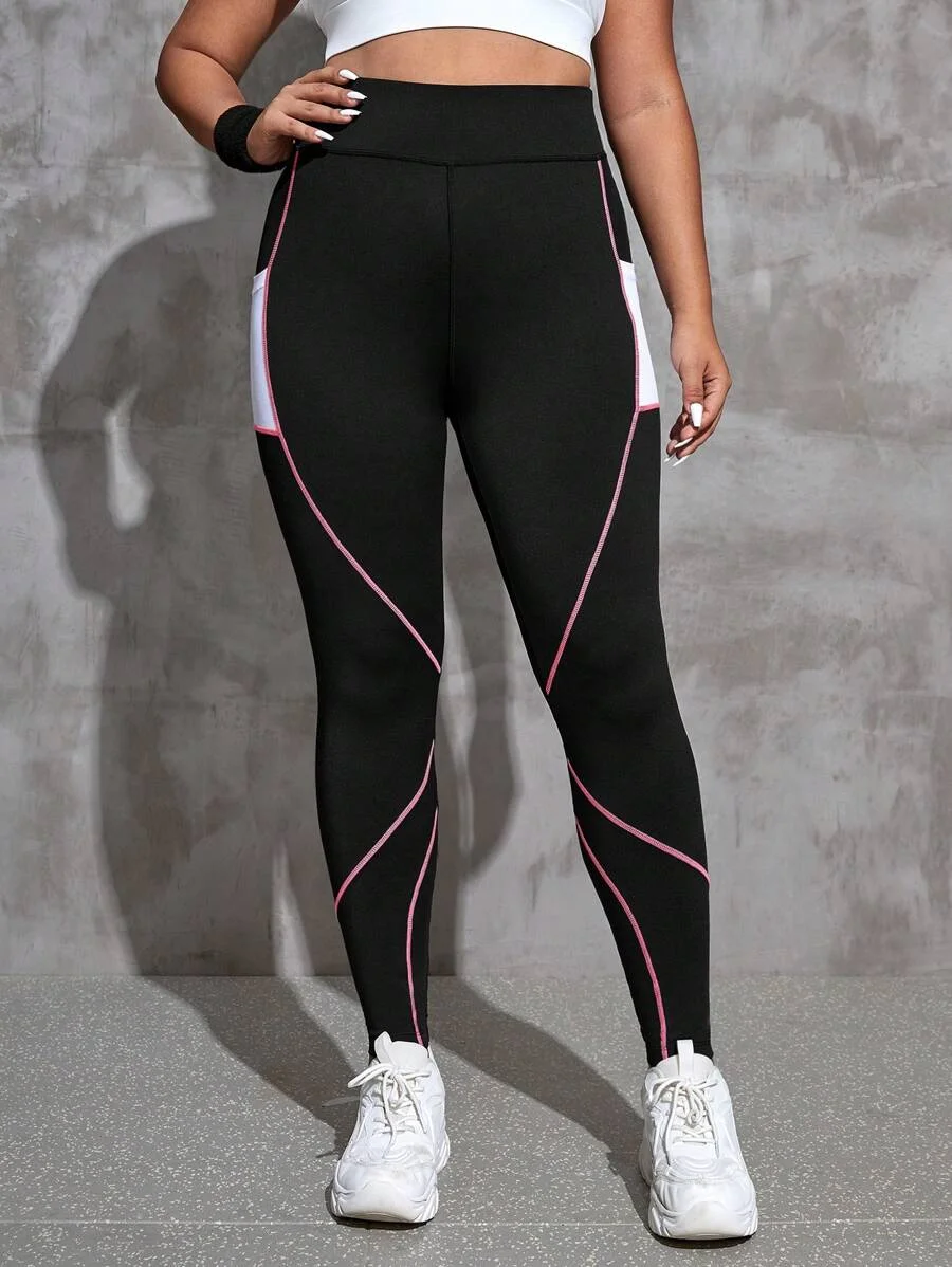 plus size Yoga Futuristic Plus Phone Pocket Top stitching Sports Leggings