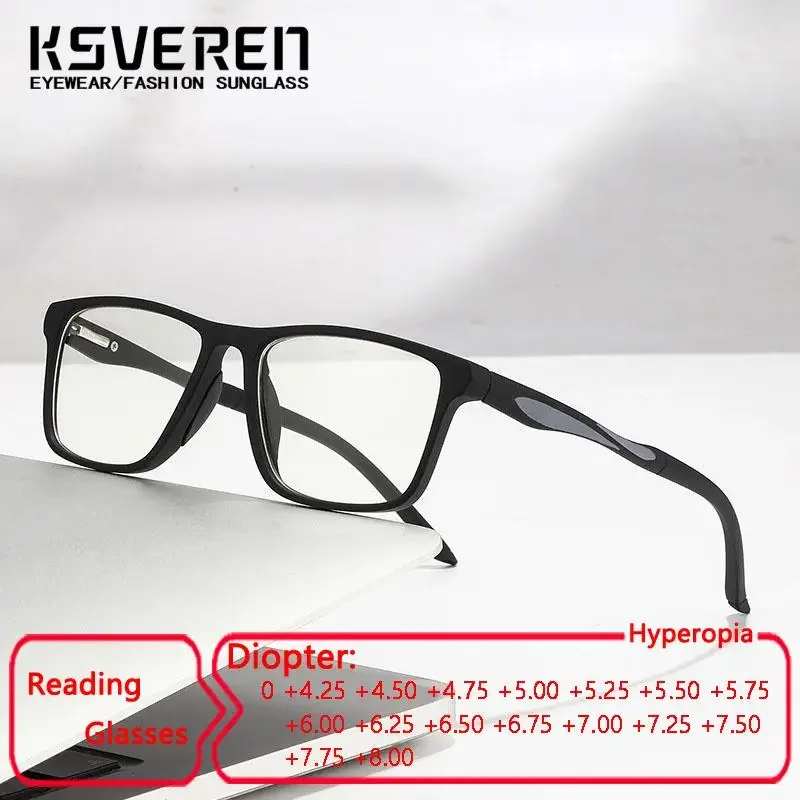 KSVEREN Men Rectangle Reading Glasses Men Women Blue Light Blocking Presbyopia Glasses Readers Highly Strength+4.5 5.5 8.0