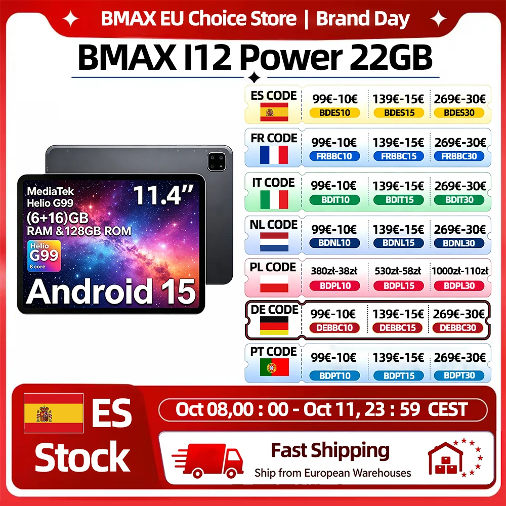 BMAX I12 Power Tablet 11,4" 2,4K IPS 90Hz Display MediaTek Helio G99 8-Kern 22(6GB+16GB) RAM 128GB ROM 8000mAh Typ-C Android 15 Tablets 4G LTE GPS WiFi Unterstützung Dual SIM