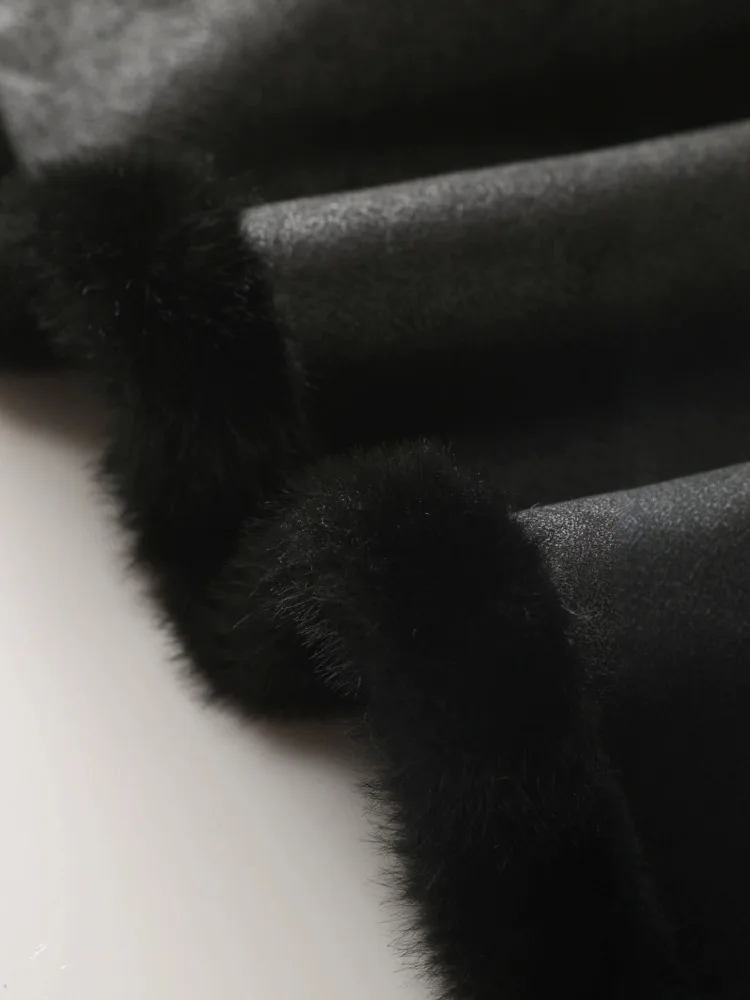 ZMEENNA dames elegante nepbontjas met lange mouwen reverskraag winter warme bovenkleding stropdas taille overjas zwart klassiek ZM3358