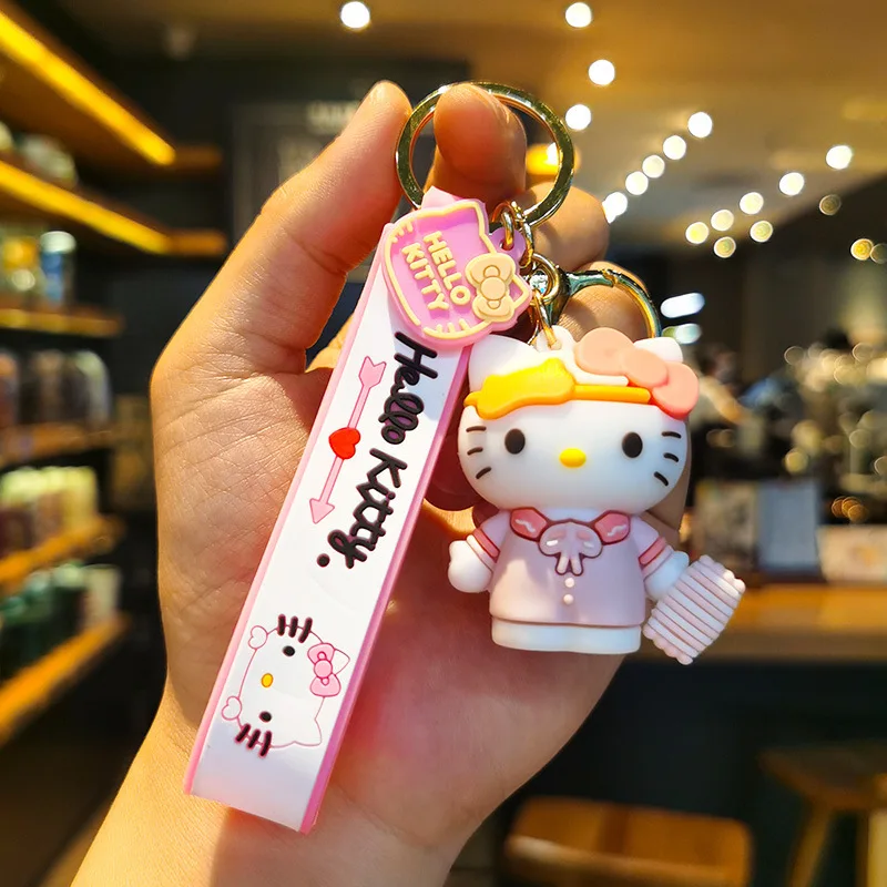 Sanrio bonito olá kitty chaveiro kawaii dos desenhos animados boneca carro chaveiro saco pingente mochila ornamentos presentes para amigos crianças