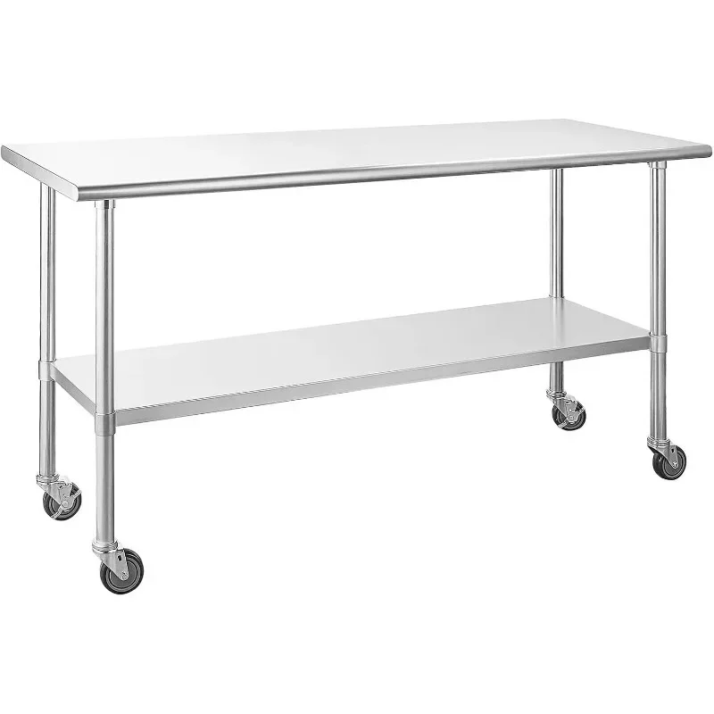 Steel Table for  with Caster Wheels Commercial Heavy Duty Table with Undershelf