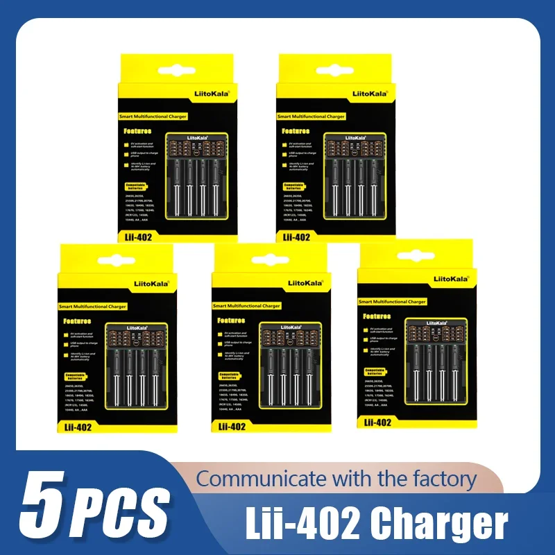 

5PCS LiitoKala Lii-402 Lii-202 18650 Charger 1.2V/3.7V/3.2V/3.85V 21700 20700 2665014500 16340 NiMH li-ion battery Smart charger