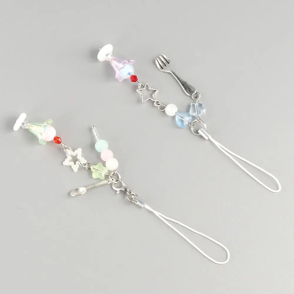 Girlish Ice Cream Mobile Phone Lanyard Phone Charms Folk Spoon Food Phone Chain Kawaii Pendant Phone Strap Earphone Ornament