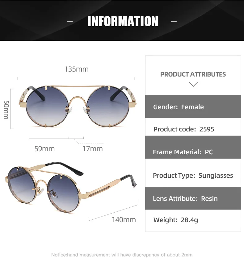 Runde Steampunk Sonnenbrille Für Männer Modische Punk Sonnenbrille Frauen Trendy Vintage Mode Gläser Retro Gafas De Sol Hombre – Detail 7