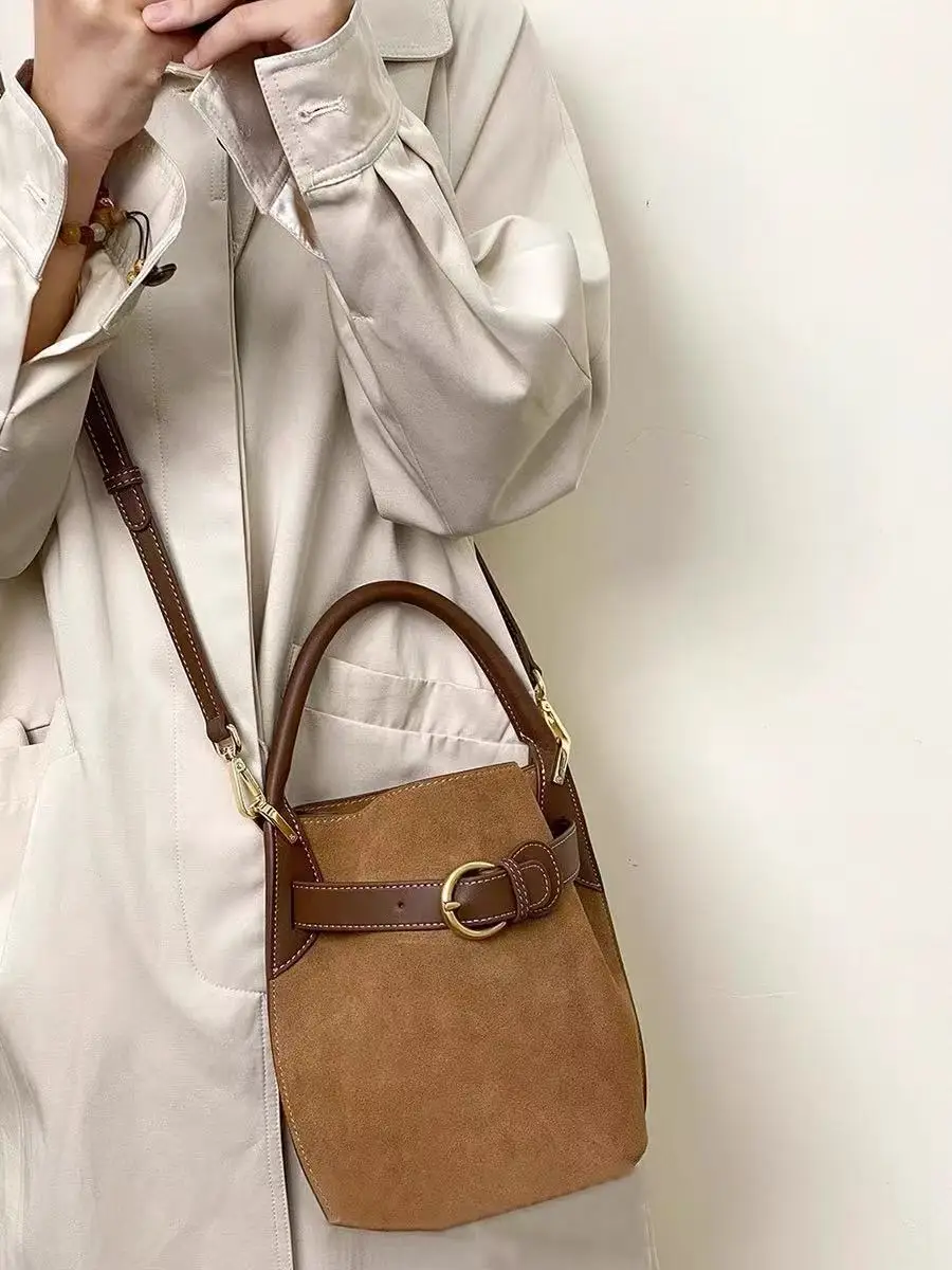 Advanced purple velvet bucket bag for women's new commuting trend single shoulder crossbody bag view 6