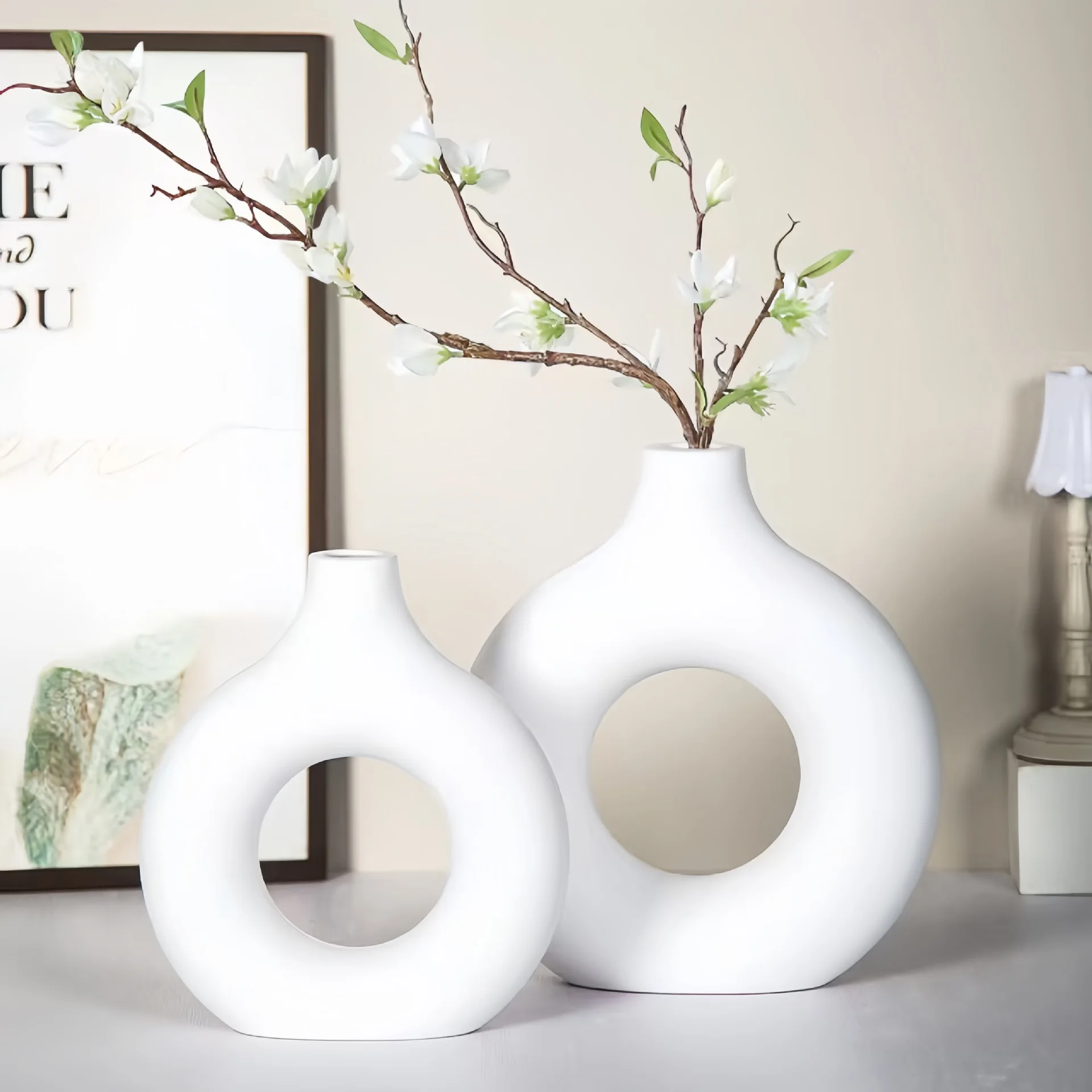 3D Printed Flower Vase Art Plant Pot Simple Donut Shape Hollow Flower Vase Desktop Ornament Home Decor Accessories Gift
