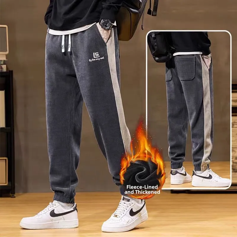 

Men's Casual Corduroy Sweatpants Thiened Loose plus Size Fce Lined Autumn Winter Sports Long Trousers Harajuku Sle