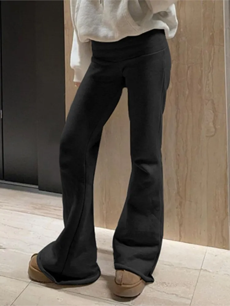 New Women's Personalized Simple Solid Color High-waisted Boot-cut Sports Pants Spring Fashion Wide-waisted Slim Casual Pants