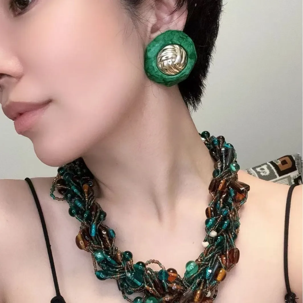 Accessories Light Luxury Style High-End Earrings for Women Exaggerated Turquoise Studs European and American Jewelry