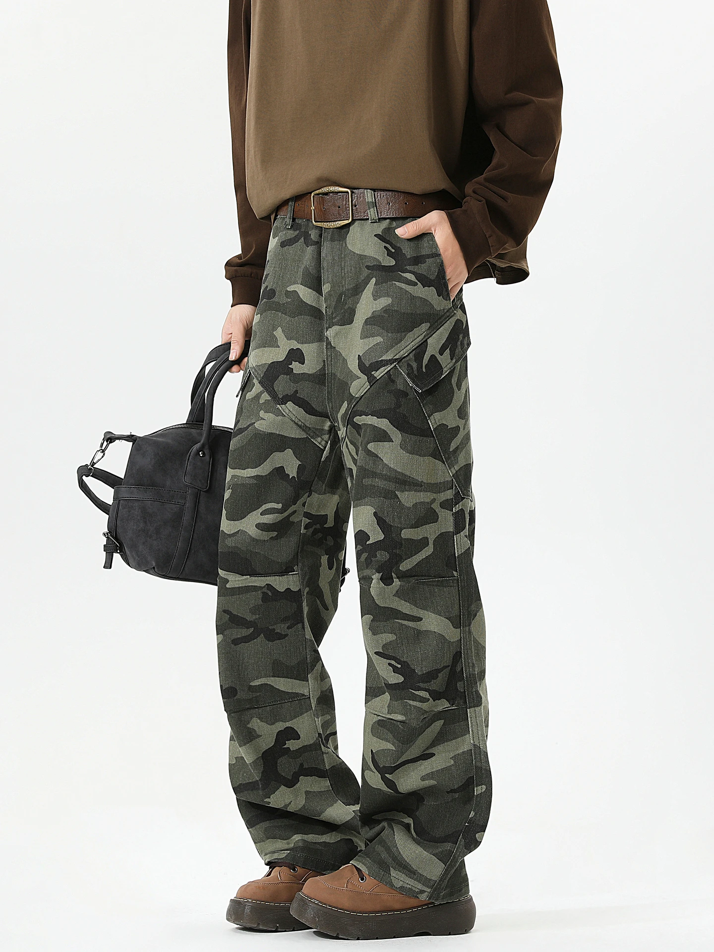 

Повседневные американские камуфляжные деконструированные прямые джинсы, мужские свободные модные широкие длинные брюки, молодежная весенняя одежда