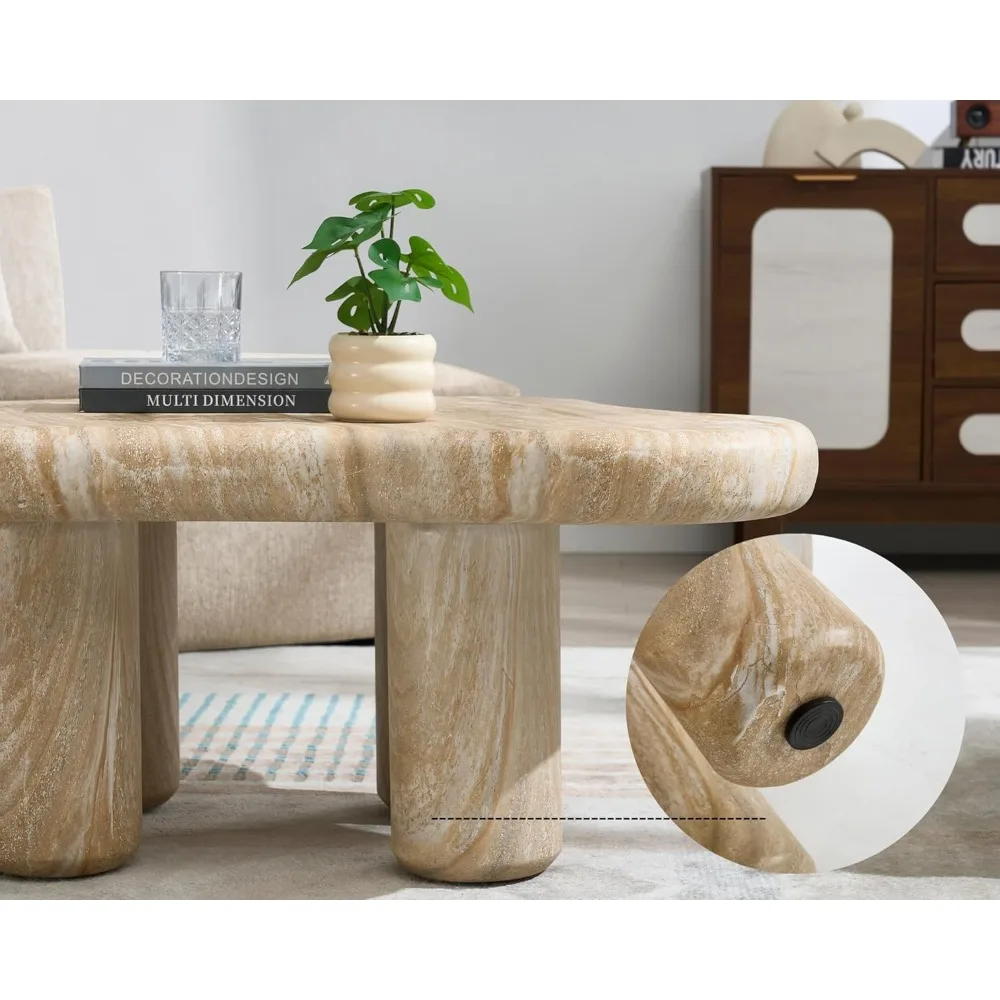 Mesa de centro elegante em nuvem inspirada em pedra – tampo tipo mármore curvo natural, peça central para sala de estar/quarto