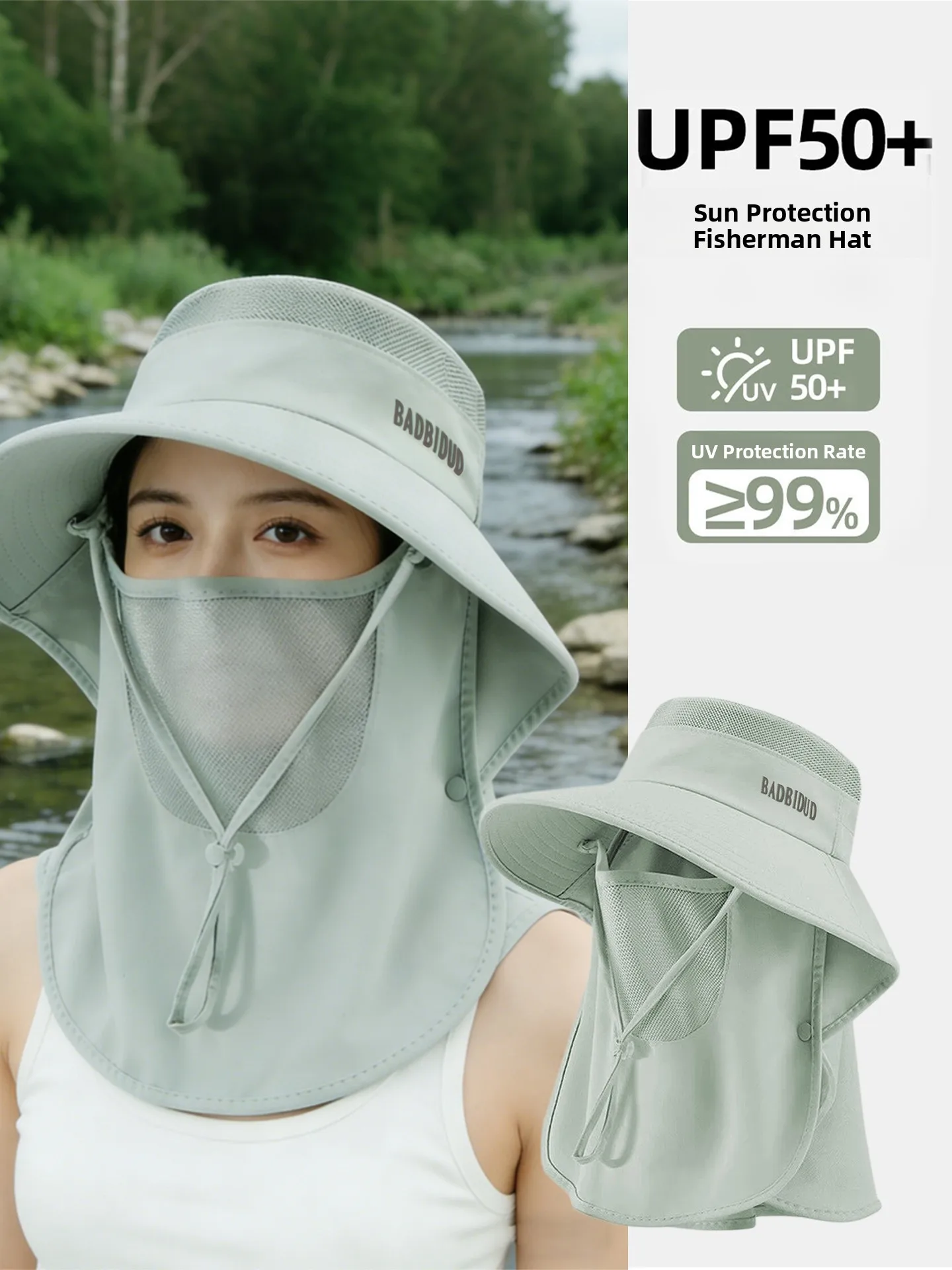 2026 New Large Brim Sun Protection UV Protection Hat Women Summer Face Mask Neck Protector Integrated Sun Hat Adjustable roun...