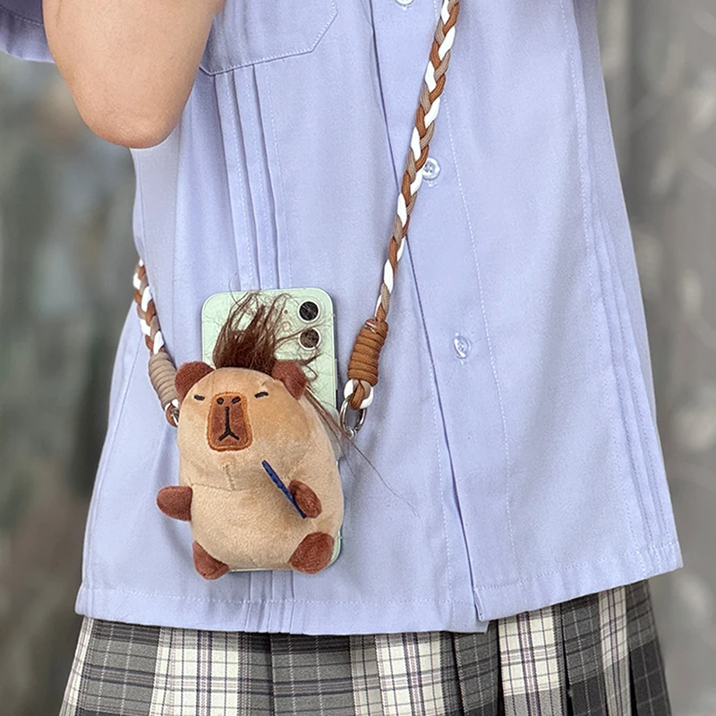 Boneka Capybara kartun tali telepon boneka lucu gelang rantai telepon gantungan kunci antihilang casing telepon Lanyard liontin