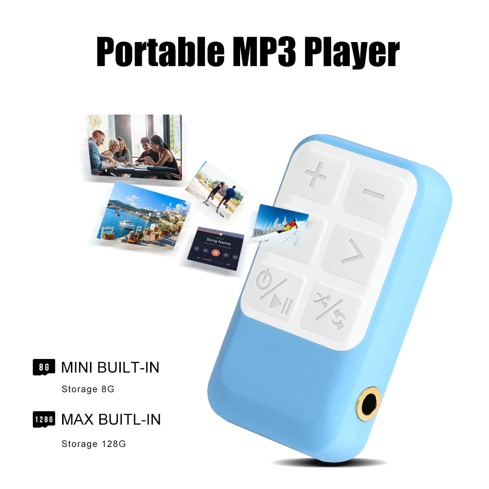 مشغل موسيقى MP3 صغير من Vandlion محرك أقراص USB 250 مللي أمبير في الساعة جهاز تشغيل الموسيقى المحمول Hifi جهاز Walkman بدون فقدان مشبك خلفي أزرق X18