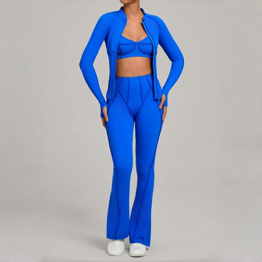 

Women's Brushed Yoga 3-pc Set Sports Fitness High Waist Zipper Jacket Pants Suit Casual Running Workout Clothes Gym Sportswear