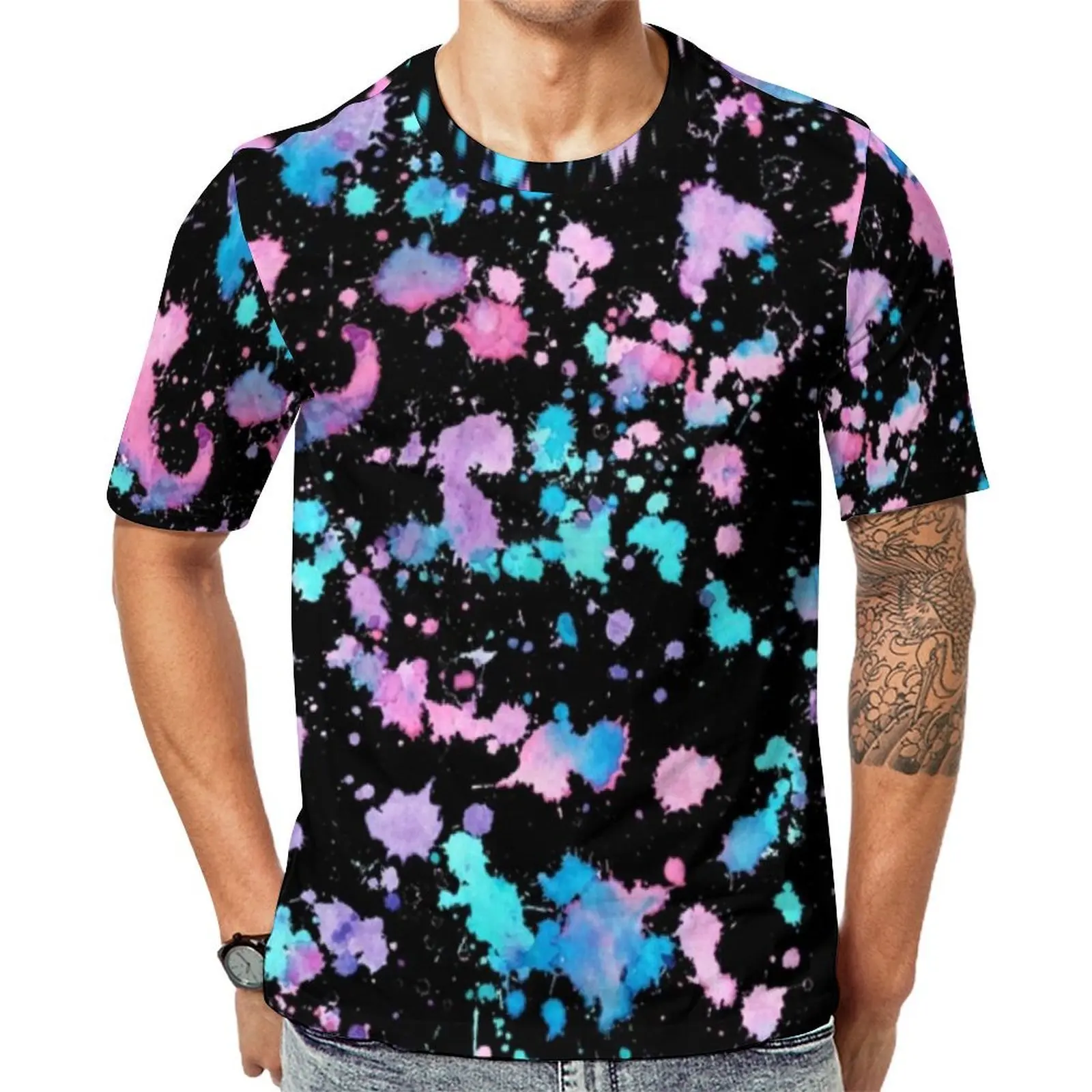 Summer T Shirt Colourful Paint Splatter T-Shirts Splash Art Awesome Hip Hop Tees For Men Short Sleeve Custom Plus Size Clothing