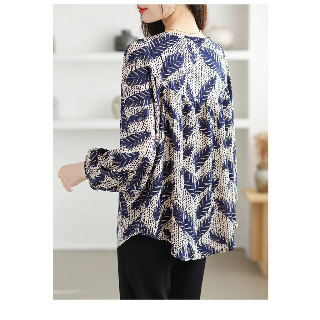 Langärmlige, lockere Damenbluse mit Rundhalsausschnitt, Freizeitkleidung, 2025, neue Oberteile