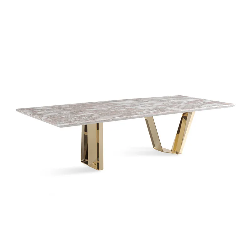 Light luxury high-end marble dining table villa luxury home modern minimalist art luxury stainless steel dining table long table