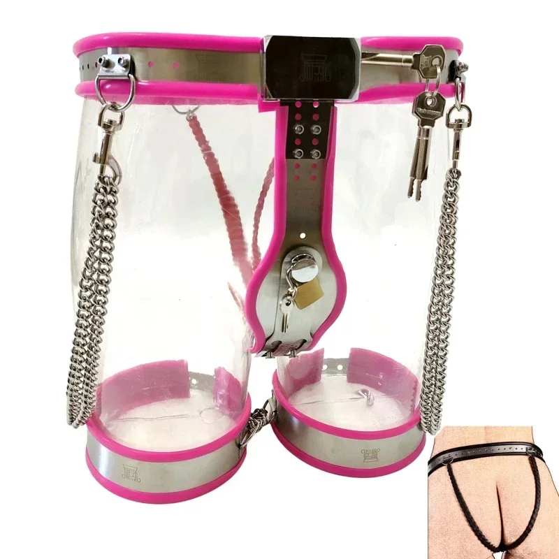 Female Y Type Chastity Belt Pants+Thigh Ring Cuffs 2pcs/Set Bdsm Bondage Stainless Steel Chastity Device Sex Toys For Womans