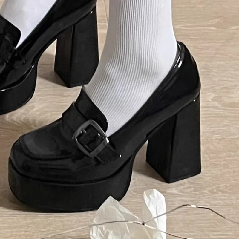 2024 Brand Shoes for Women Slip on Women\'s Pumps Spring Solid Buckle Decoration Mary Jane High Heels Water Proof Dress Pumps