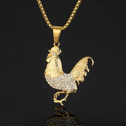 Hip Hop Bling Iced Out Stainless Steel Gallic Rooster Cock Chicken Pendants Necklace for Men Rapper Jewelry Gold Color