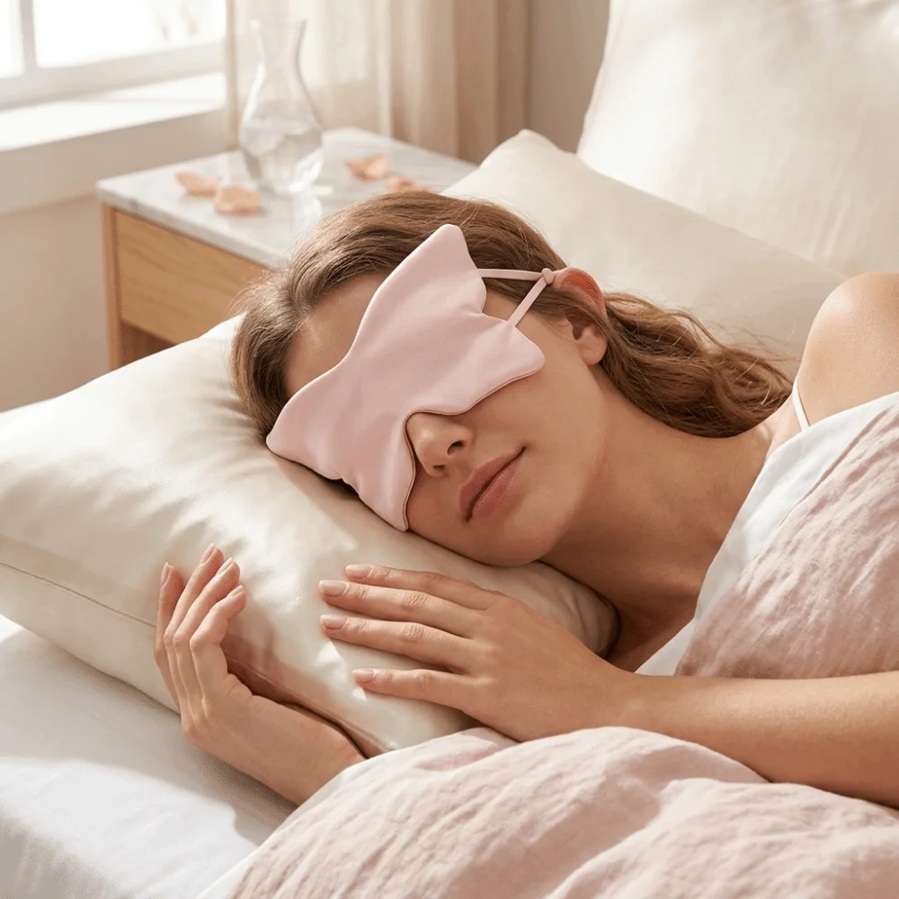 Butterfly Print Sleep Eye Mask Portable Smooth Faux Silk Eye Mask Double Sided Skin Friendly Light Blocking Eye Cover