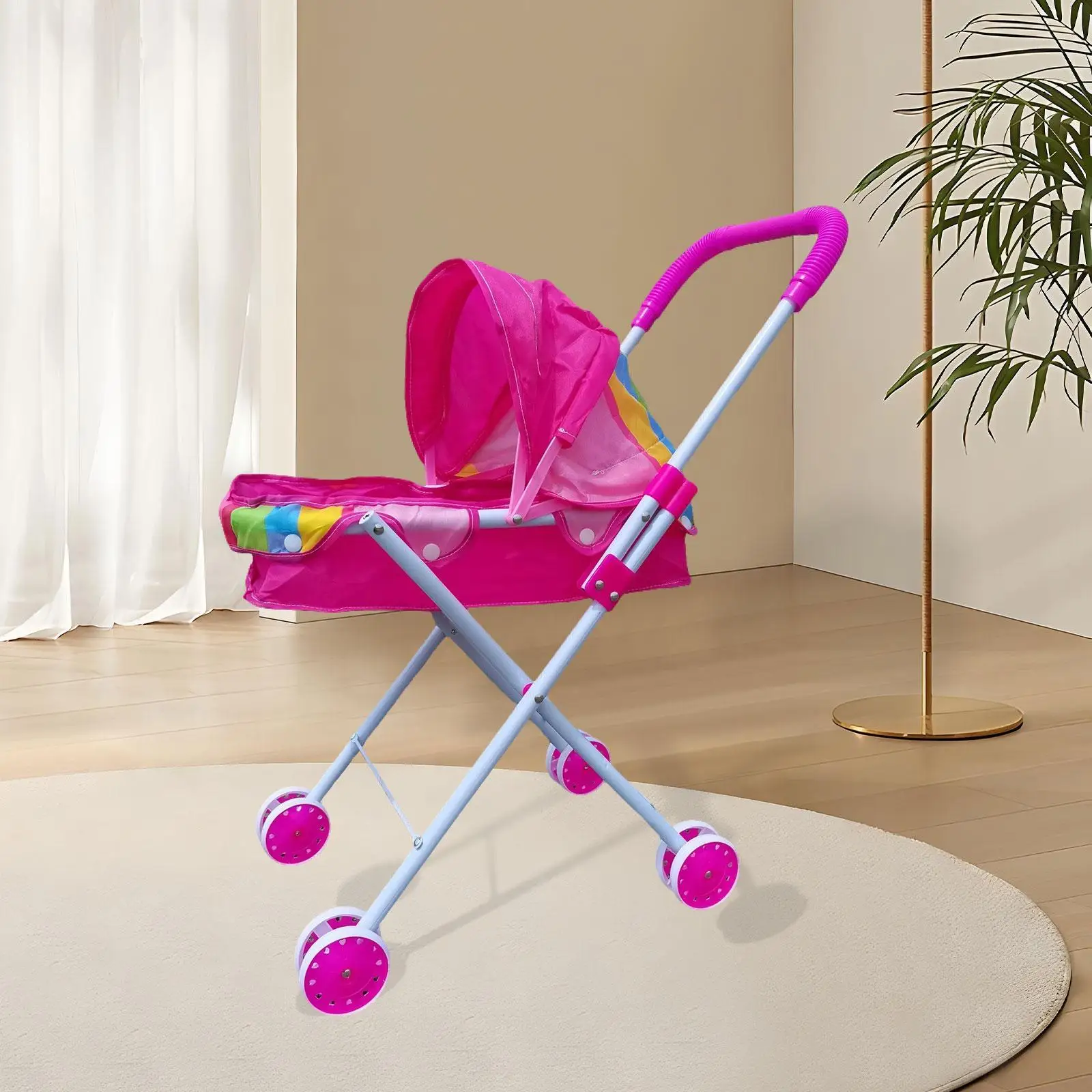 Doll Stroller Toddlers Role Play Trolley Early Development Pretend Toy Pretend Play Folding Stroller for Baby Boys Girls Kids