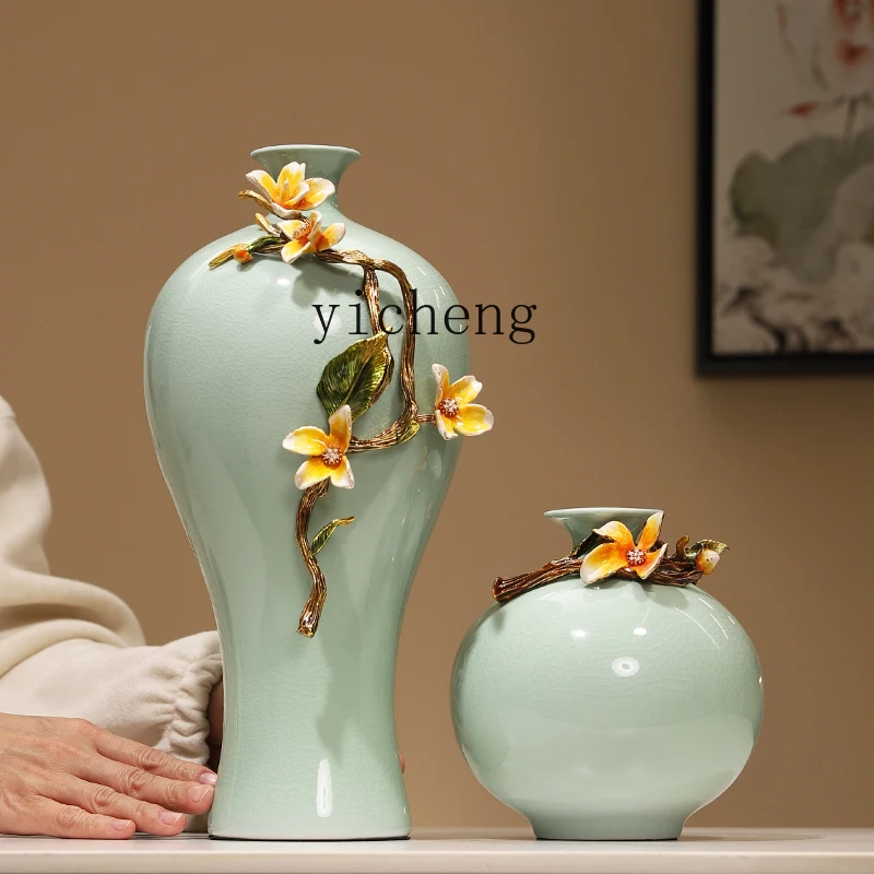 L7-8 New Chinese Enamel Color Ceramic Vase Ornament High-end Creative Living Room TV Cabinet Art Decoration