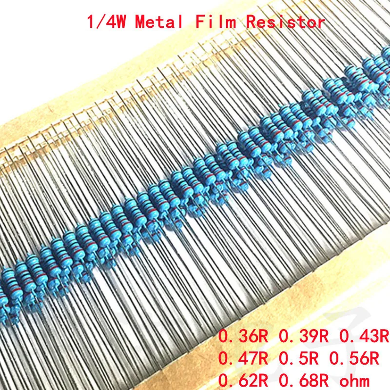 

100piece 1/4W Metal Film Resistor 1% New 0.36R 0.39R 0.43R 0.47R 0.5R 0.56R 0.62R 0.68R Ohm Accurate High Good Quality Ohms DIP