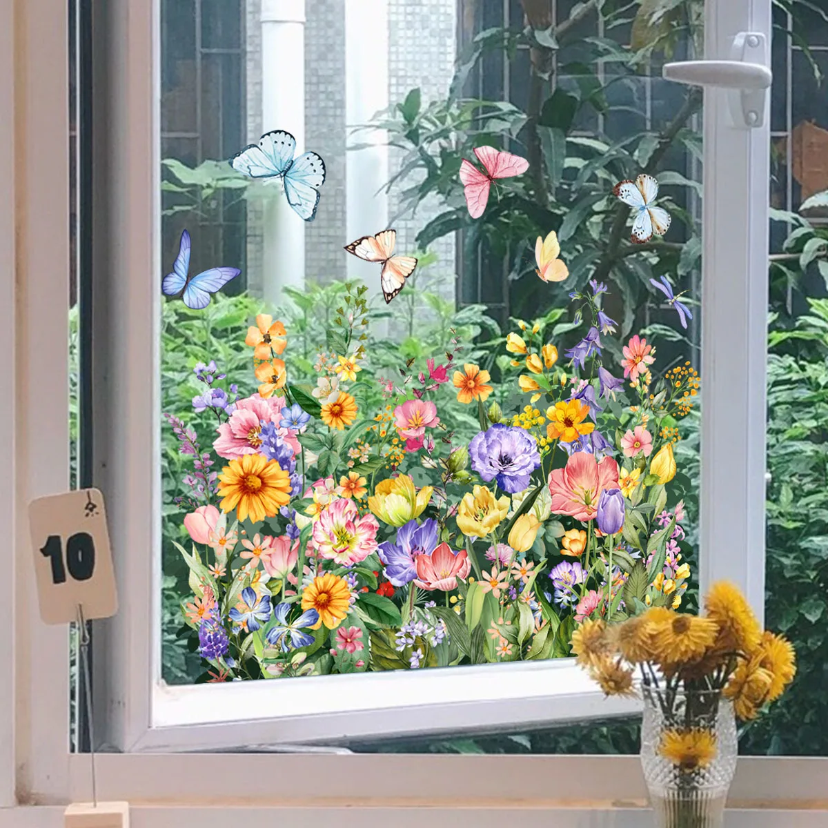 Bright and beautiful colorful flowers butterfly glass static sticker double-sided video window sticker home decoration sticker