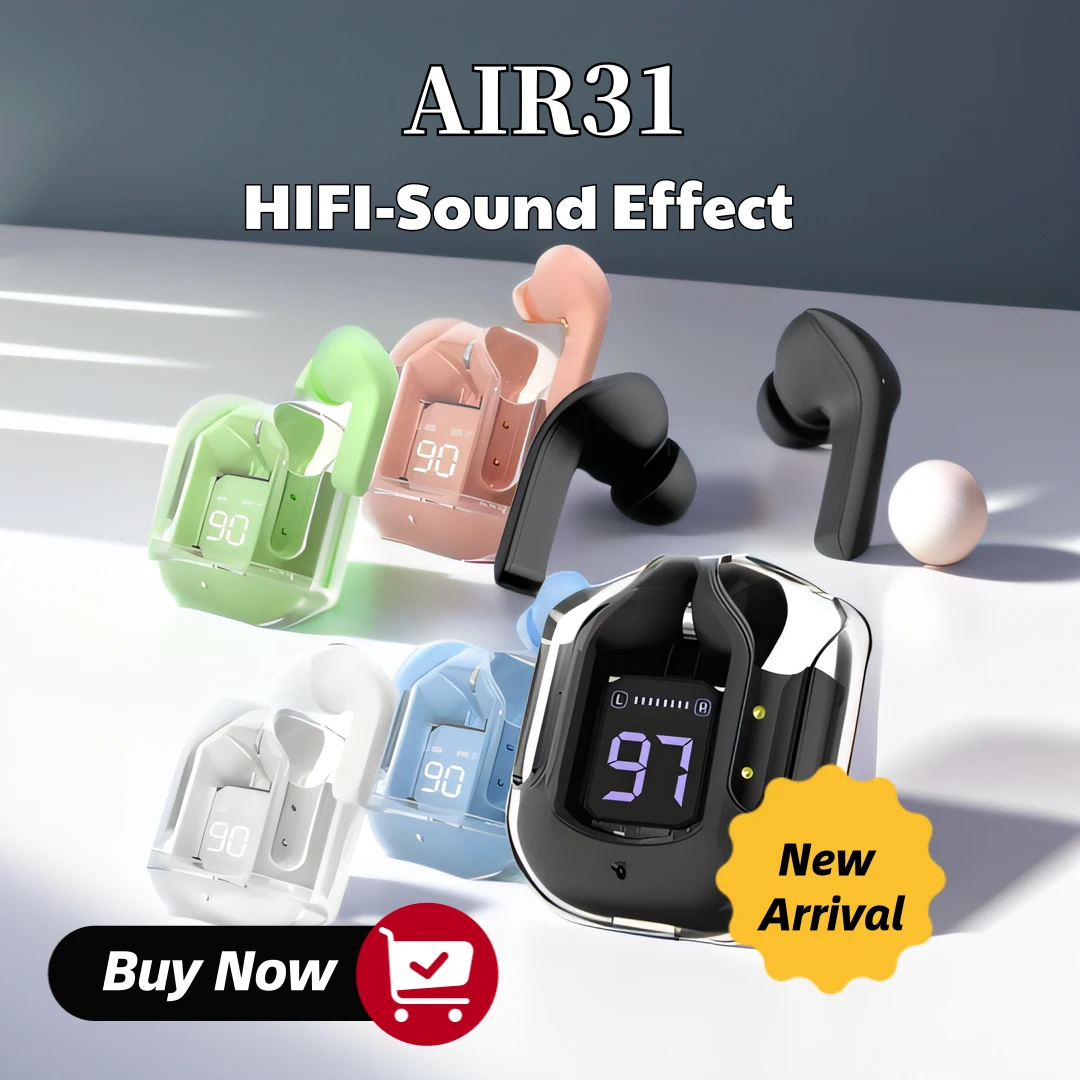 

Air 31 Wireless BT 5.3 Earphones Bluetooth Headset Noise Reduction LED Power Digital Display Stereo Sound Earbuds For Phones