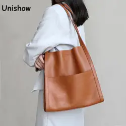 2022 Luxury Leather Women Bag Female Shoulder Bags Lady Soft 100% Cowhide Genuine Leather Brand Design Tote Bucket Handbag