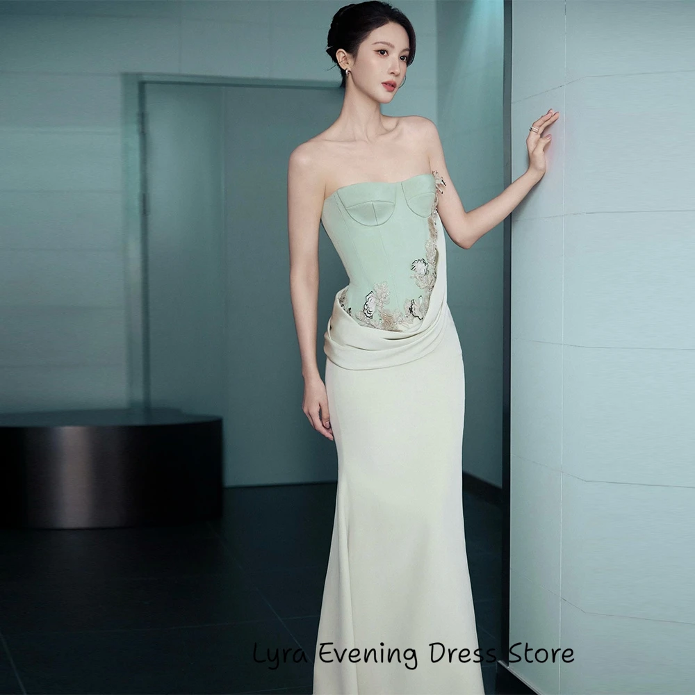 Mint Green Jersey Evening Dress Customized Strapless Prom Gowns Exquisite 3D Flowers Occasion Gown High Quality Party Dresses image 5