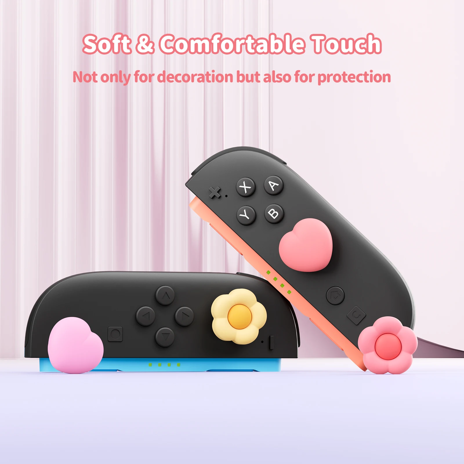 GeekShare 4PCS Thumb Grips Compatible with Switch 2, Anti-Slip Silicone Switch 2 Joystick Caps,Heart & Flower