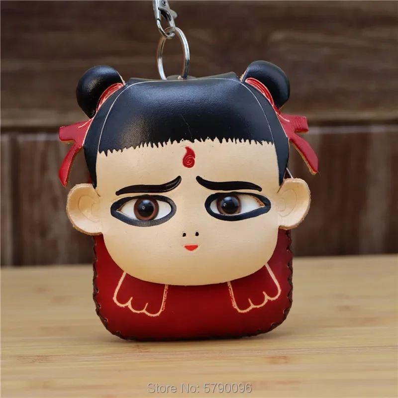 Head Cowhide Nezha Handy Coin Purse Creative Cartoon Cute Card Clutch Bag