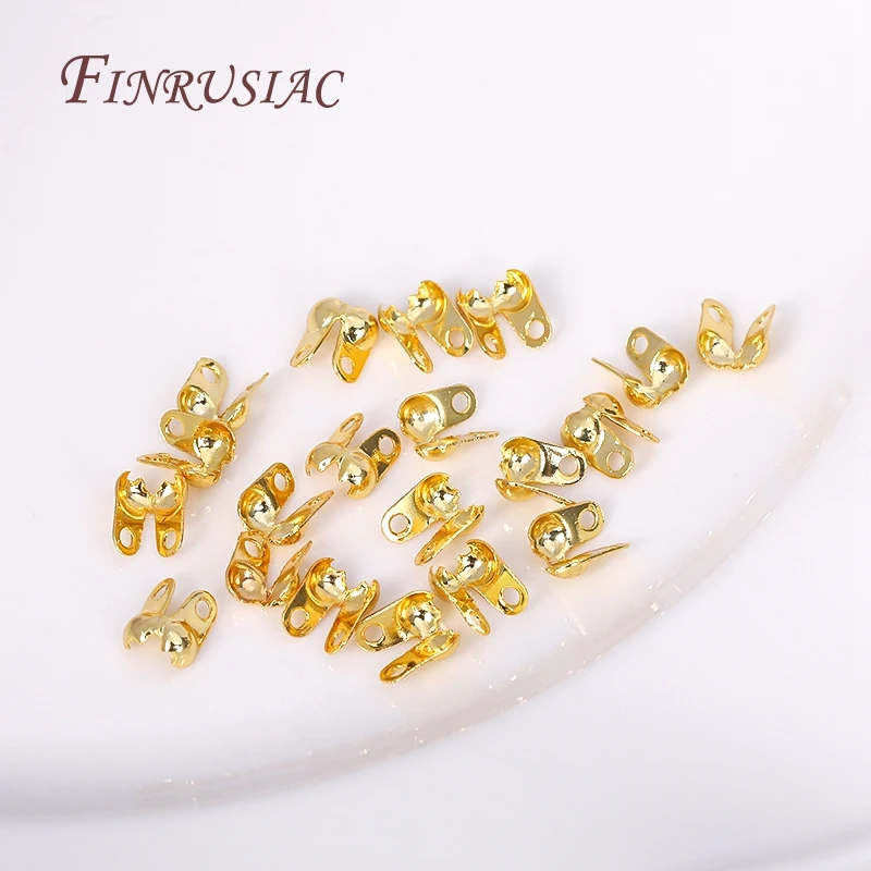 18K Gold Plated Ball Chain End Connector Crimp Bead Tip Knot Cover for Jewelry Connector Clip Clasp Fittings Components