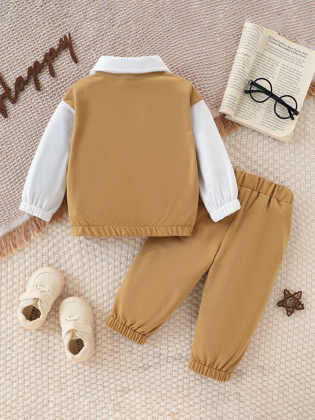Baby Boy 2-Piece Set Casual Long Sleeve Polo Shirt And Pants with Belt Decoration Autumn Outfit