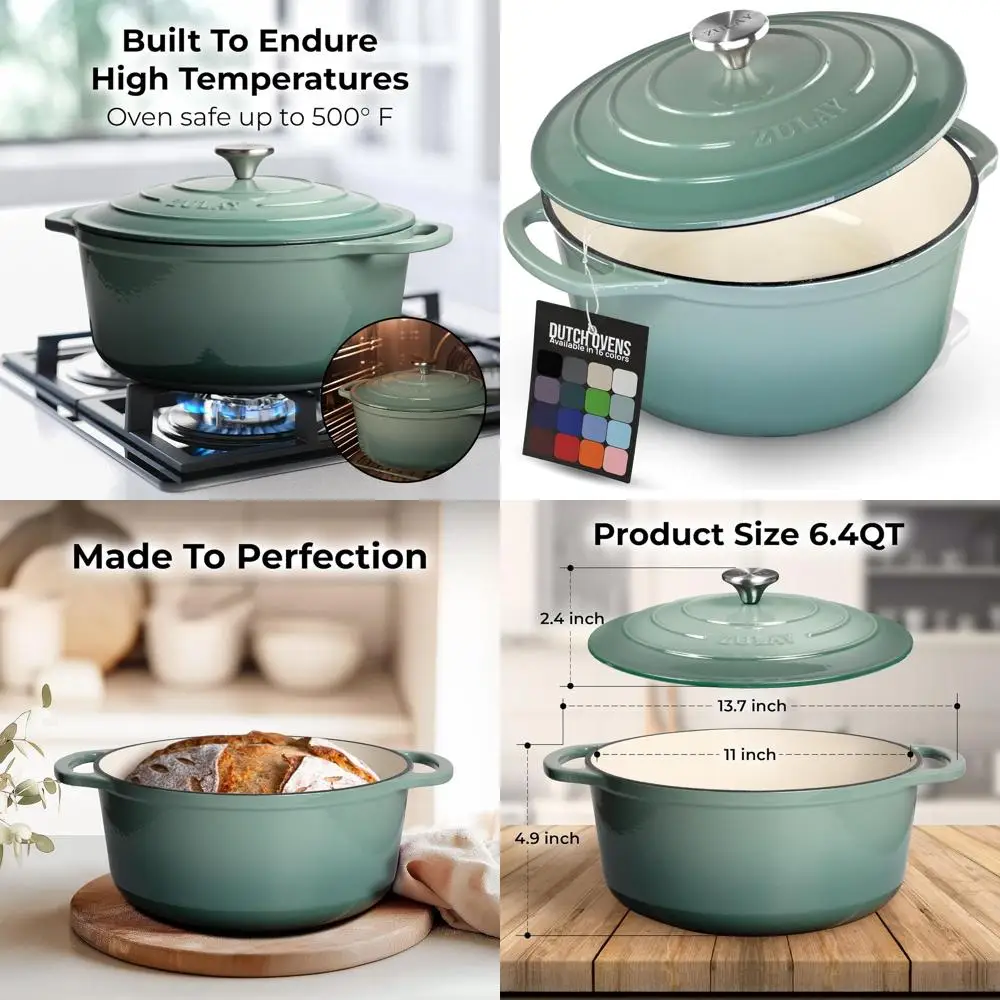 

Enameled Cast Iron 6-Quart Dutch Oven with Lid - Durable, Oven-Safe up to 500°F for Baking, Stews, and Roasting - Premium Cookwa